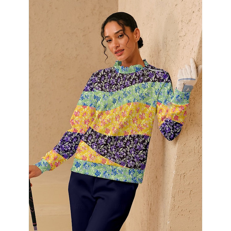 Women's Golf Pullover Sweatshirt Yellow Long Sleeve Top Ladies Golf Attire Clothes Outfits Wear Apparel