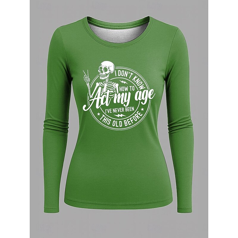 Women's T Shirt Graphic Letter Vintage Fashion Stylish Long Sleeve Crew Neck Regular Tops Daily Weekend Print Black Pink Blue Green Spring Fall4