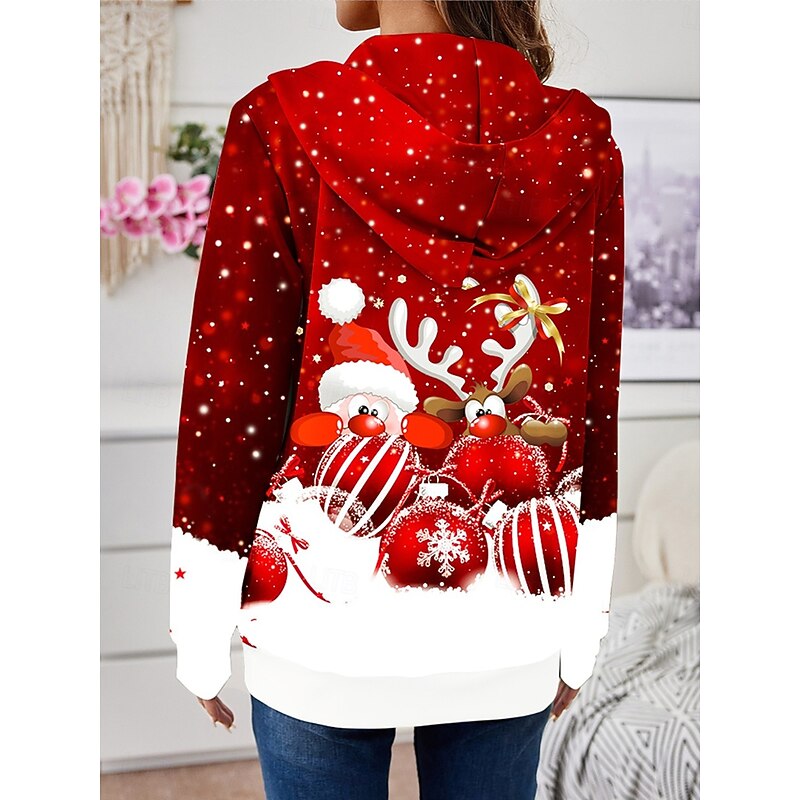 Christmas Women's Zip Up Hoodies Graphic Fashion Casual Long Sleeve Hooded Regular Tops Street Dailywear Patchwork Zipper Pocket Red Blue Purple Green Spring Fall Winter2