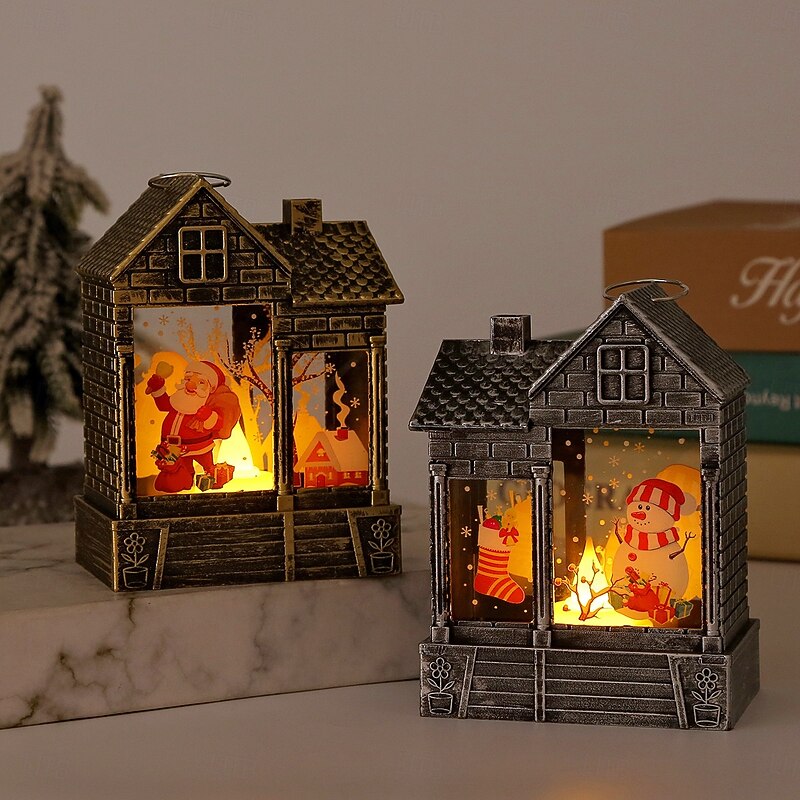 1 Pc 12.2 * 8.9CM Christmas retro small house shaped LED electronic candle night light desktop Christmas style ornament light LR1130 * 3 battery