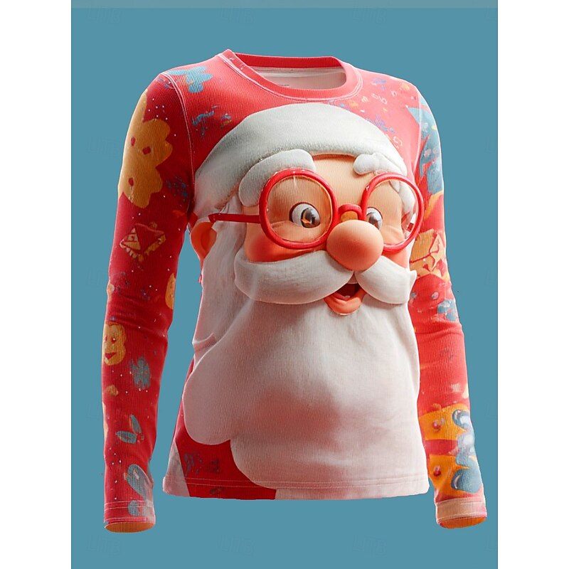Christmas Women's T Shirt Santa Claus Snowflake Vintage Stylish Classic Long Sleeve Crew Neck Round Neck Regular Tops Weekend Print Red Blue Green Winter3