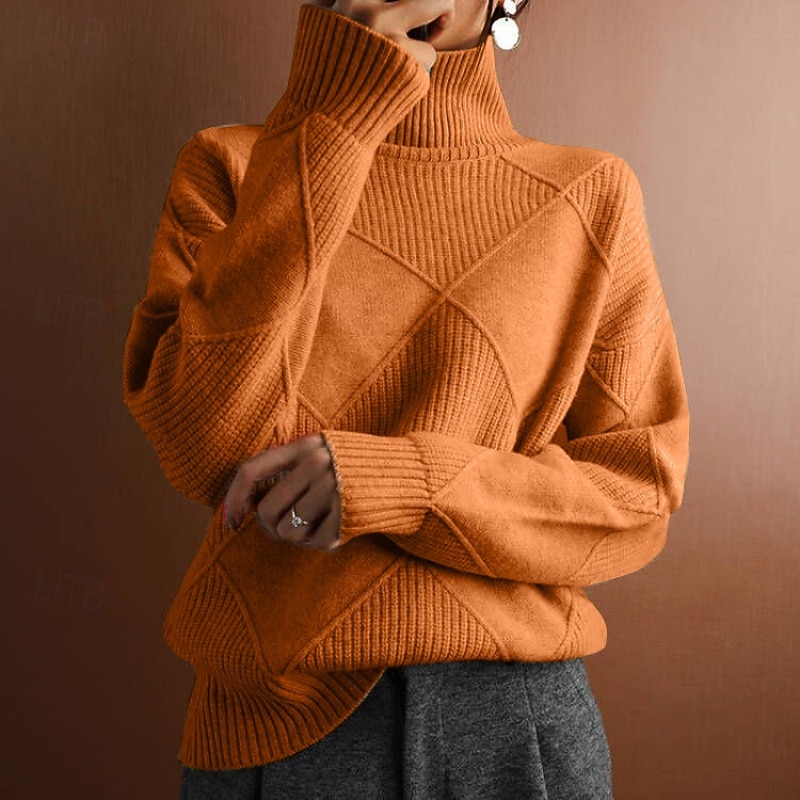 Women's Sweater Pullover Elegant Streetwear Solid Color Turtleneck Knitted Long Sleeve Regular Tops Knit Daily Holiday Going out Black Royal Blue Fall Winter