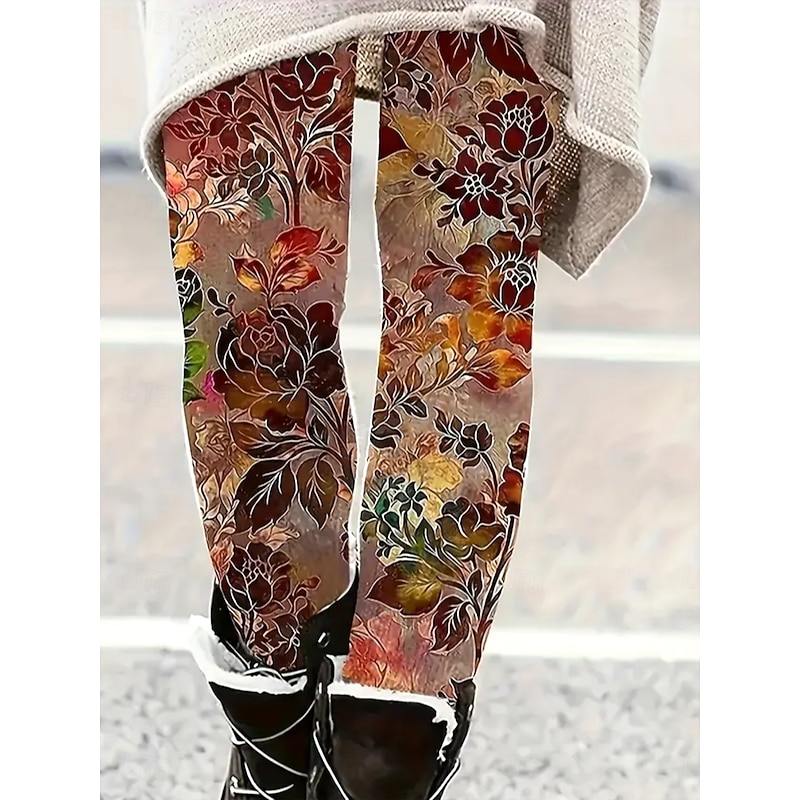Women's Slacks Leggings Cozy Leggings Vacation Vintage Streetwear Full Length Natural Floral Graphic Leaf Drawstring Patchwork Elastic Waist Comfy Outdoor Comfortable High Elasticity Outdoor Vacation2