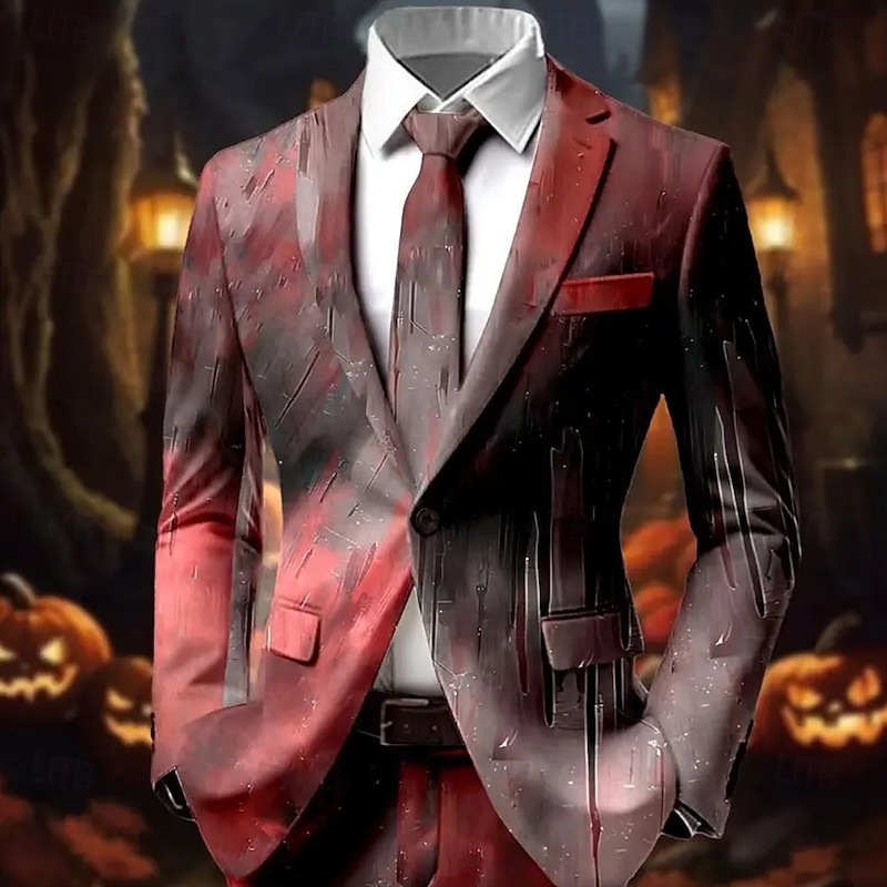 Men's Blazer Coat Outdoor Street Casual Casual Daily Fall / Winter 100% Polyester Blood stains 3D Print Buttons Thermal Warm Comfortable Single Breasted Blazer A B C D2