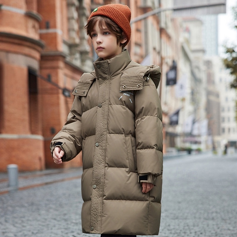 Kids Unisex Down Jacket Outdoor Jacket Puffer Jacket Outerwear Letter Long Sleeve Keep Warm Windproof Coat Outdoor Daily Basic Black Brown Gray Fall Winter 4 years+4