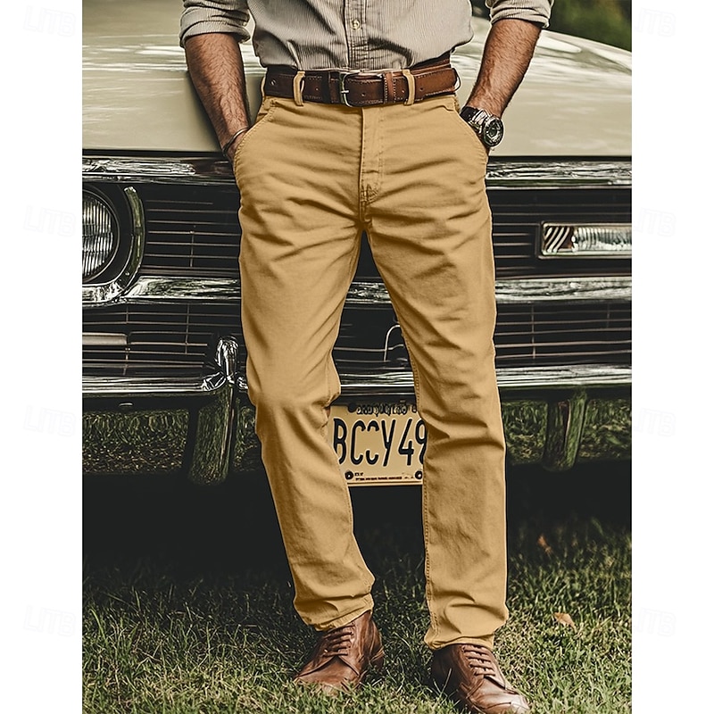 Men's Trousers Chinos Chino Pants Casual Pants Buttons Front Pocket Plain Comfort Soft Business Daily Going out Fashion Streetwear Black White Micro-elastic