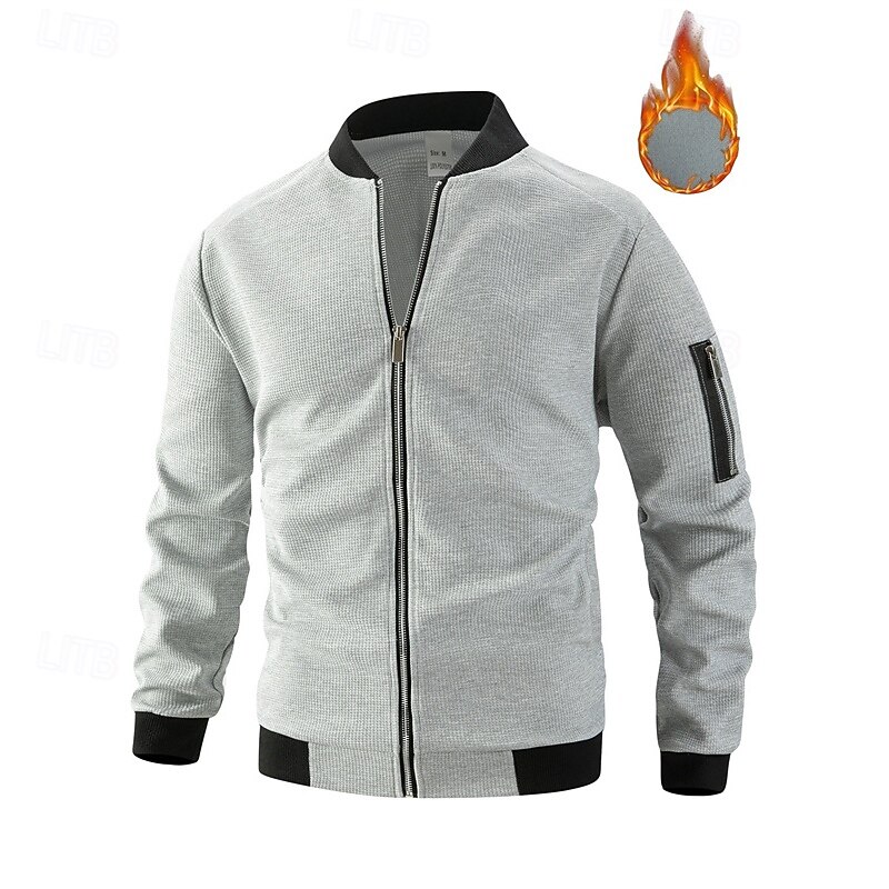 Men's Lightweight Jacket Waffle Jacket Casual Jacket Vacation Daily Warm Pocket Fall Winter Color Block Fashion Classic Stand Collar Regular Black Wine Blue Dark Green Khaki Jacket2