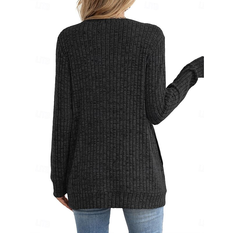 Women's Blouse Solid Color Stylish Casual Long Sleeve Crew Neck Long Tops Daily Pocket Black Blue Purple Brown Green Spring Fall Winter2