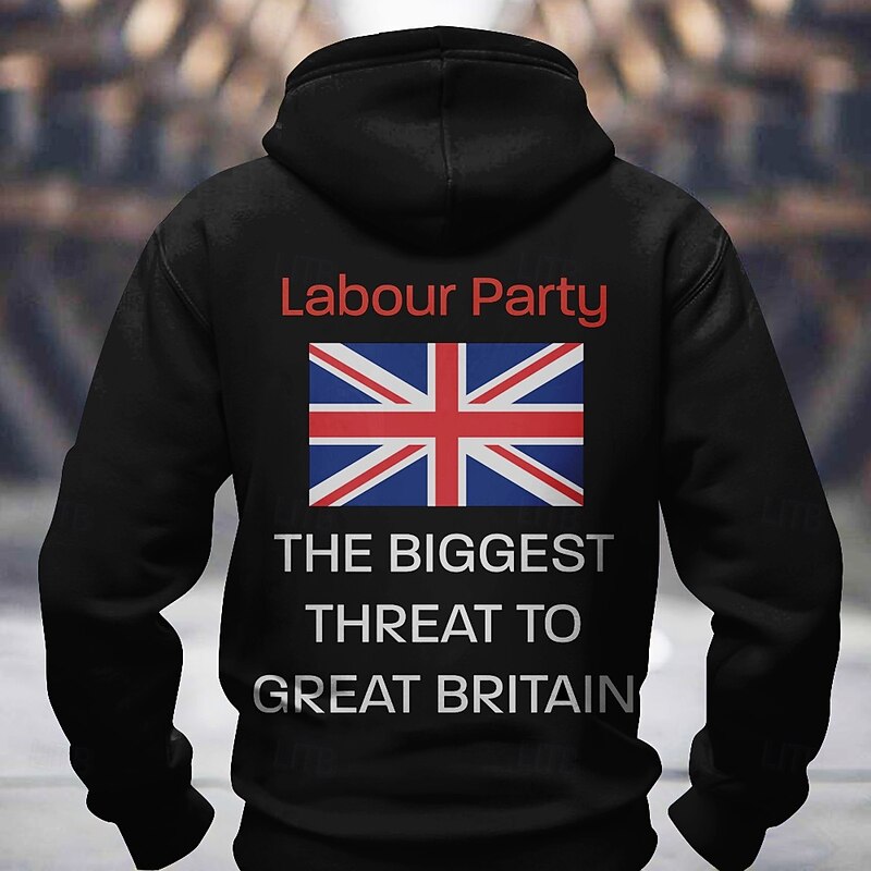 Men's Flag UK Backprint Hoodie Sweatshirt Sports Fashion Crew Neck Outdoor Office Streetwear Black Red Drawstring 3D Fall Winter Designer