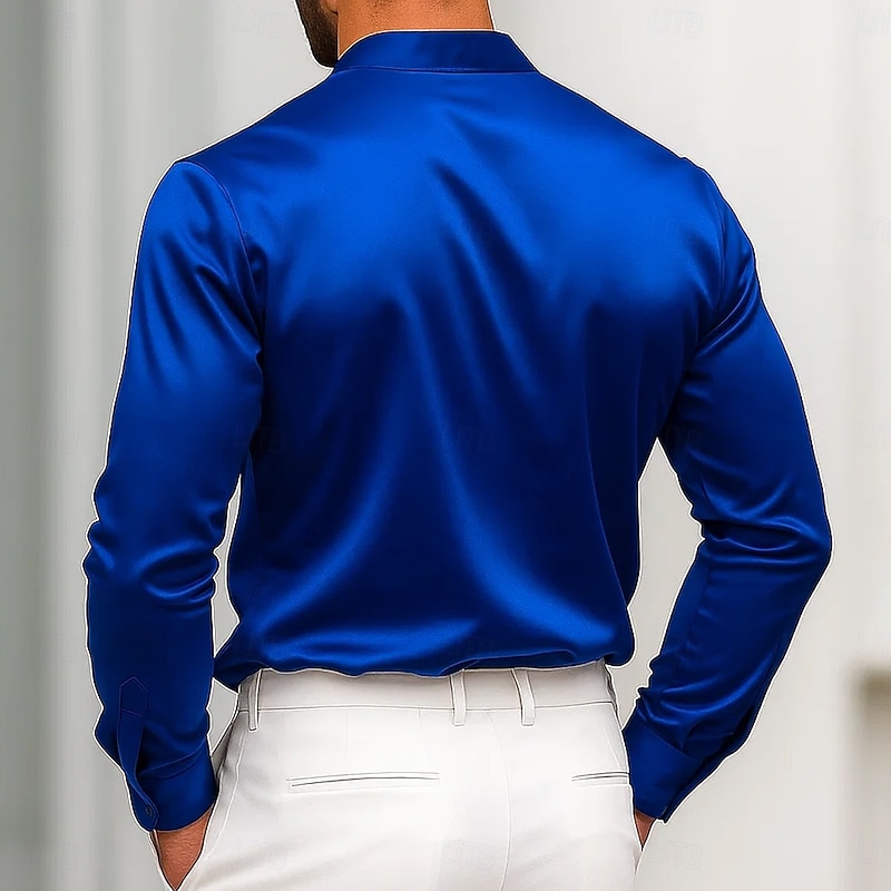 Men's Shirt Satin Shirt Dress Shirt Casual Shirt Button Up Shirt Prom Shirt Plain Formal Wedding Black White Royal Blue Gold Long Sleeve V Neck All Seasons Clothing Apparel Plain2