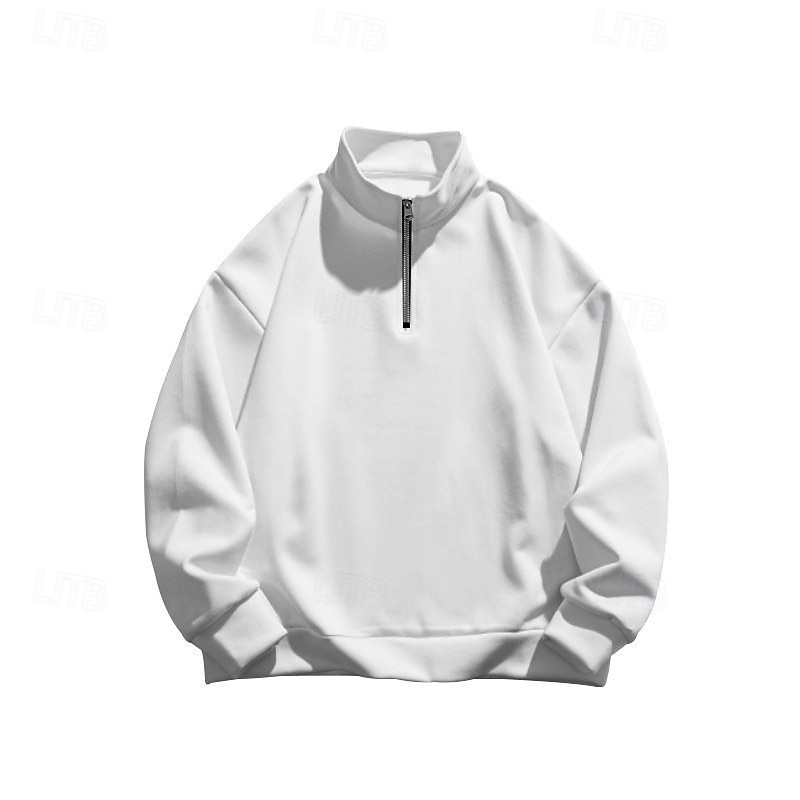 Women's Pullover Sweatshirts Zip Up Sweatshirts Plain Sports Fashion Casual Long Sleeve High Neck Regular Tops Street Dailywear Casual Half Zipper Quarter Zipper Zipper White Fall Winter3