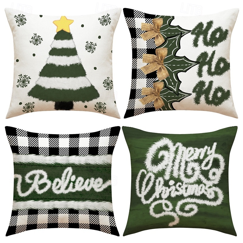 Hot Christmas Pillow Covers Set, Linen Printed Decorative Cushions, Indoor Holiday Party Throw Pillows for Sofa & Home Decor