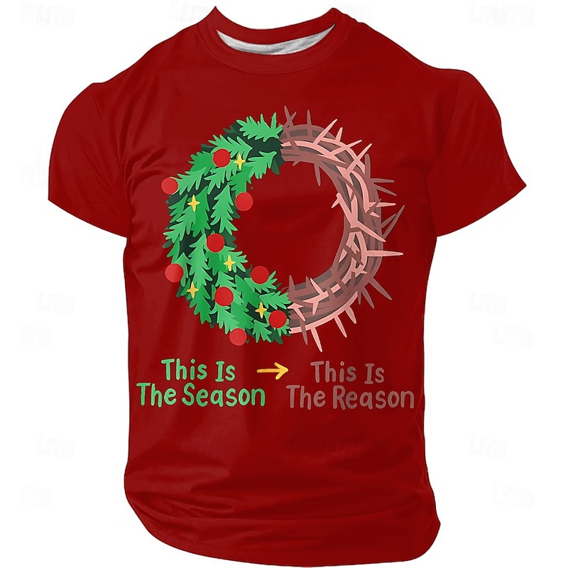 Christmas Men's Jesus Faith T Shirt Short Sleeve T shirt 3D Print Crew Neck Shirt Daily Designer Artistic Vacation Party Street Black Red Blue All Seasons Clothing Apparel S M L XL XXL XXXL2