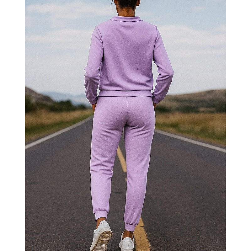 Women's Zip Up Sweatshirt Lounge Sweatsuit Sets 2 Piece Tracksuit with Pocket Color Block Clothing Suit Fall Black White Spandex Hiking Vocation Outdoor Long Sleeve Sport Activewear Micro-elastic2