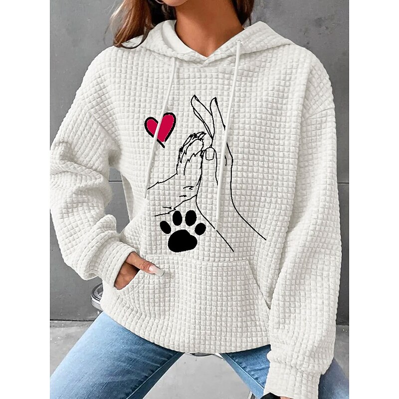 Women's Hoodies Graphic Animal Casual Long Sleeve Hooded Regular Tops Street Dailywear Casual Pocket Print Black White Pink Green Fall Winter