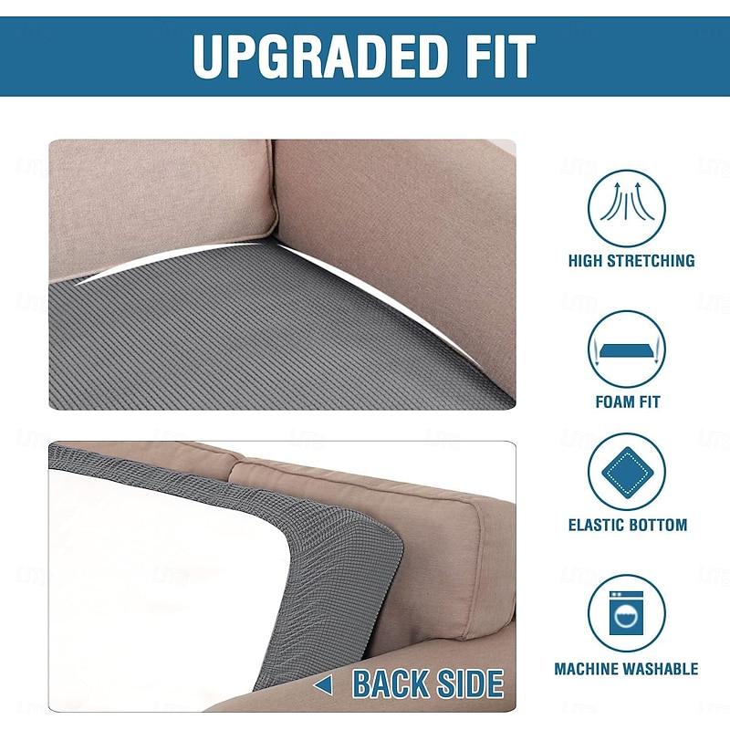 3PCS/1Set Stretch Sofa seat Cushion Cover Slipcover Elastic Couch Armchair 3 Seater Grey Plain Solid Soft Durable Washable4