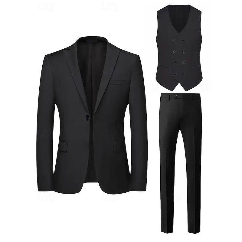 Men's Wedding Business Party Suits Notch Lapel Black Navy Blue Daily Formal Solid Colored Slim Fit 3 Piece Single Breasted One-button2