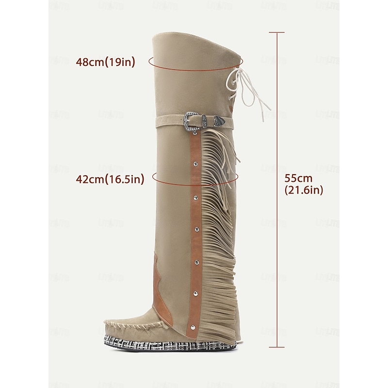 Women's Fringe Over The Knee Boots - Tan Suede Western Boho Style Boots for Autumn & Winter4