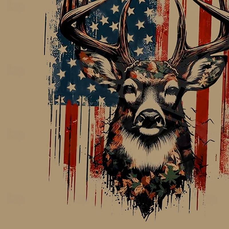 Men's Animal Elk Waffle Polo Shirts Long Sleeve Polo Shirts Collared Shirts Casual Daily Wear Buttons Spring Fall Winter Brown Gray3