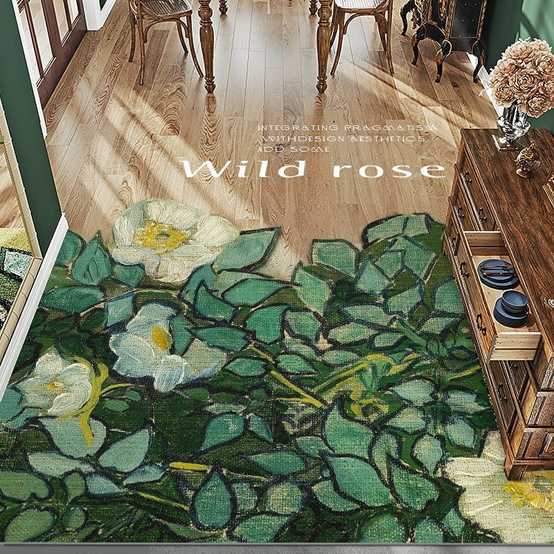 Entryway Door Mat For Home Kitchen Hallway PVC Non Slip Floor Rug Oil Painting Art Design Indoor Entrance Carpet Stain Resistant Waterproof Easy Clean Decorative Mat