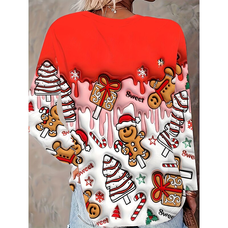 Christmas Women's T Shirt Graphic Christmas Vintage Fashion Stylish Long Sleeve Crew Neck Regular Tops Daily Weekend Print Red Fall Winter2
