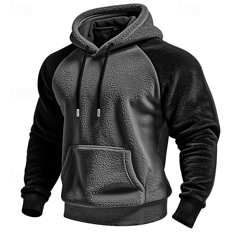 Men's Hoodie Fleece Hoodie Army Green Brown Khaki Gray Hooded Plain Patchwork Color Block Sports & Outdoor Casual Daily Streetwear Cool Sportswear Winter Clothing Apparel Hoodies Sweatshirts4