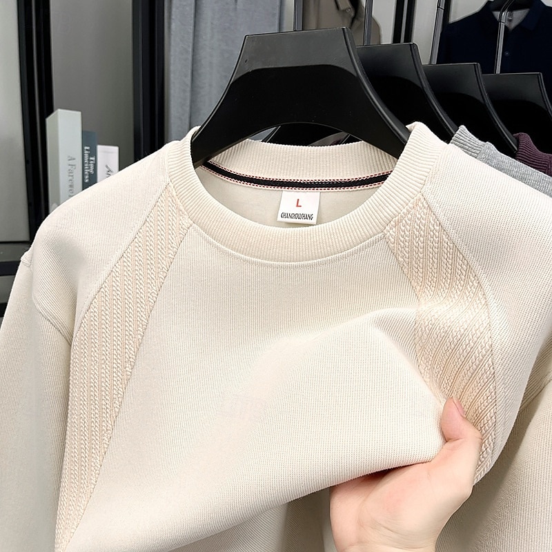 Men's Sweatshirt Pullover Hoodie Sweatshirt Pullover Apricot Black Purple Gray Crew Neck Plain Patchwork Sports & Outdoor Casual Daily Streetwear Cool Sportswear Spring &  Fall Clothing Apparel3