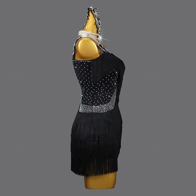 Latin Dance Dress Rhinestone Tassel Women's Performance Training Sleeveless Salsa Rumba Dancewear Costumes4