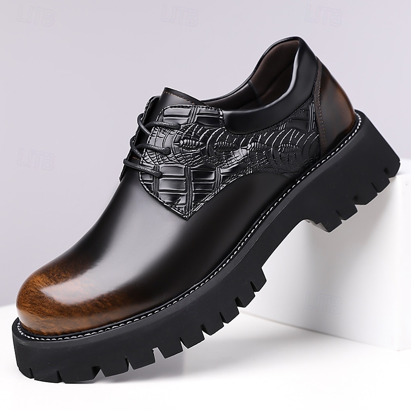 Men's Black Formal Oxford Dress Shoes – Classic Lace-Up Business Shoes with Textured Detailing for Office, Weddings and Special Occasions