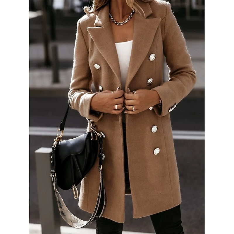 Women's Casual Jacket Warm Comfortable Pocket Buttons Fashion Outdoor Plain Going out Weekend Single Breasted Regular Lapel Regular Fit Long Sleeve Outerwear Black White Khaki Fall Winter2