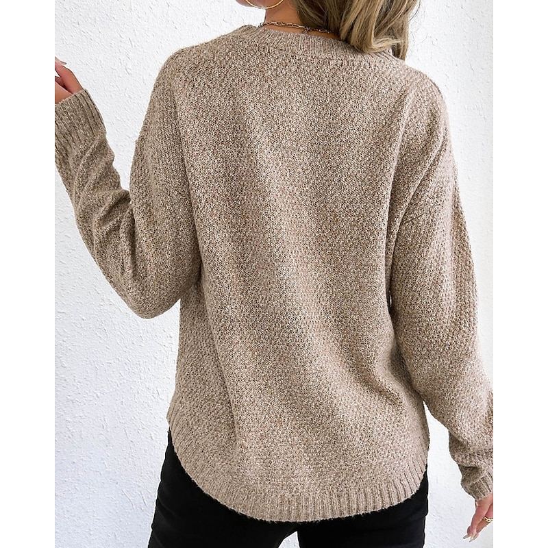 Women's Sweater Pullover Streetwear Casual Solid Color Crew Neck Knitted Long Sleeve Regular Tops Knit Holiday Going out Weekend Black Wine Fall Winter4