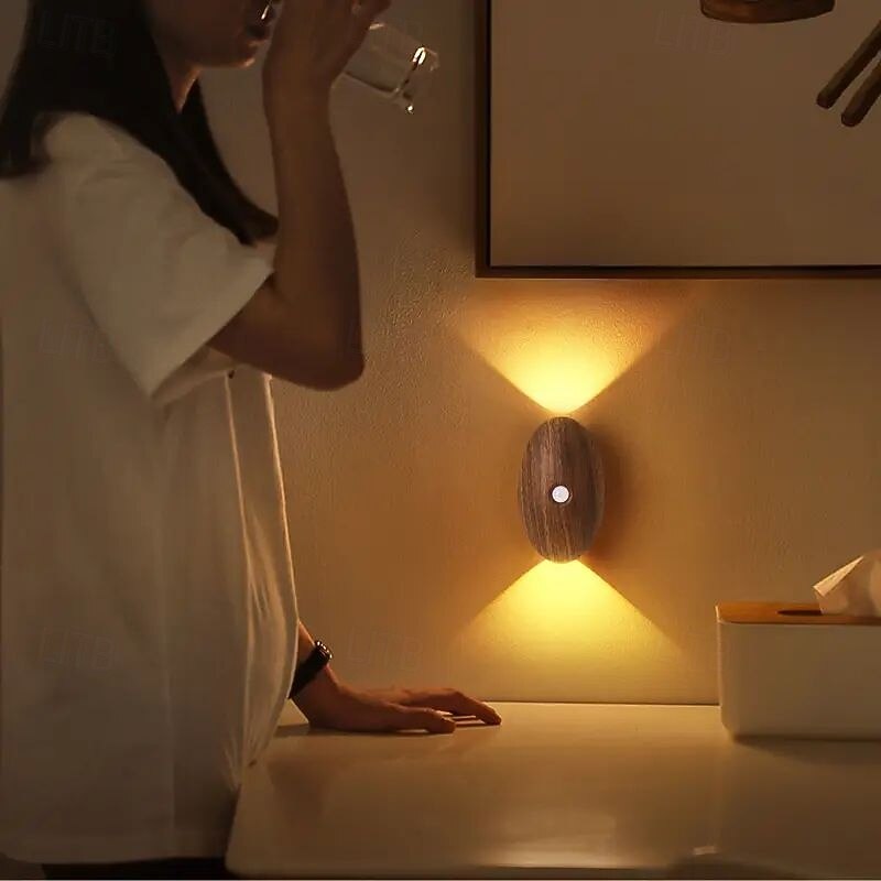 Motion Sensor Night Light USB Rechargeable Stair Wall Lamp 3 Colors Dimmable Wireless Punch Free Night Light for Stair Room Dormitory Living Room Corridor Lighting Christmas Gift2