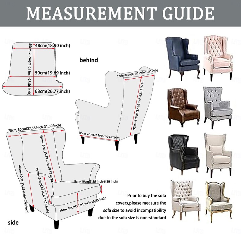 Christmas Wingback Chair Cover, Floral, Striped, or Geometric Printed Polyester Slipcover, Elastic Non-Slip Chair Protector for Home or Party3