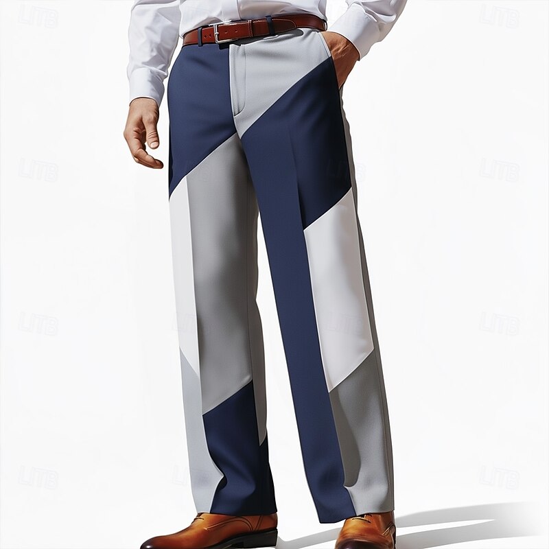 Men's Geometric Pattern Abstract Color-block Trousers Dress Pants Suit Pants Mid Waist Business Casual Formal Outdoor Holiday Relaxed Fit Flat Front Dress Pants with Side Pockets Spring Fall 3D Print2