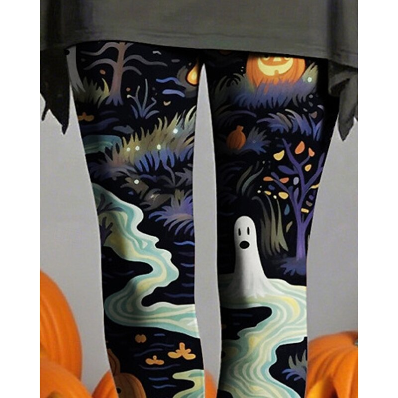 Women's Leggings Cozy Leggings Basic Casual Full Length High WaistPantsHalloween Pumpkin Printing Thermal Warm Comfortable Stretchy Vacation Casual Daily Violet Fall Winter Slim Fit2