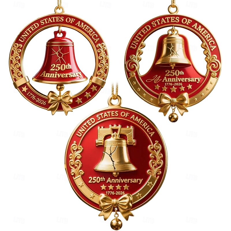 United States 250th Anniversary Liberty Bell Ornament Vintage Bell Christmas Tree Decor with Patriotic Commemorative Detailing Metal Hanging Keepsake for Home Garden Party Holiday Decoration2