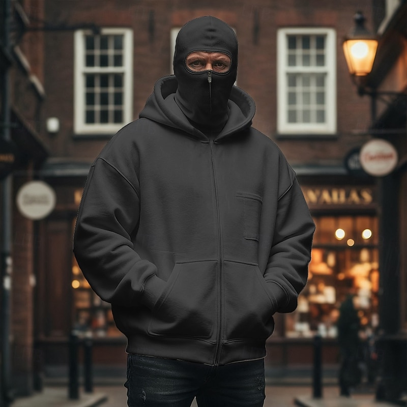 Men's Full Zip Hoodie Zip Up Hoodie Zip Hoodie Sweatshirt Black White Red Navy Blue Light Grey Hooded Plain Multi Pocket Zipper Pockets Sports & Outdoor Daily Holiday Polyester Streetwear Casual Fall