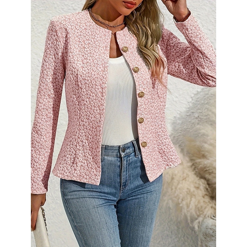 Women's Casual Jacket Comfortable Breathable Zipper Pocket Casual Plain Vacation Street Casual Daily Wear Single Breasted Short Crewneck Regular Fit Long Sleeve Outerwear Pink Spring Fall3