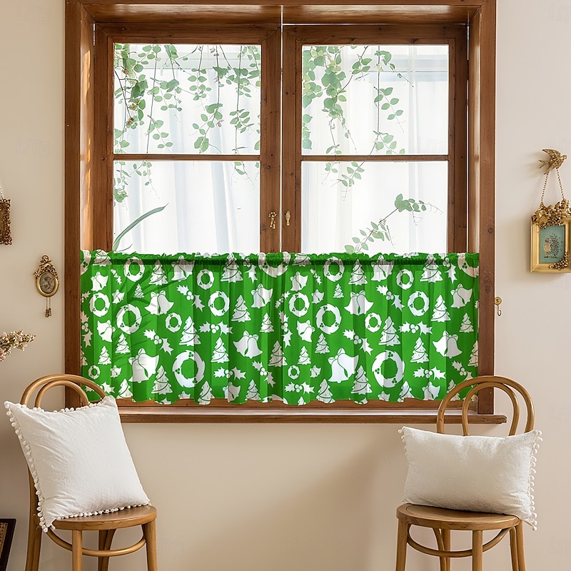 1PC Multicolor Pattern Short Kitchen Curtain, Half Window Cafe Curtain, Cross-Border Christmas Small Window Decoration, Polyester Cotton
