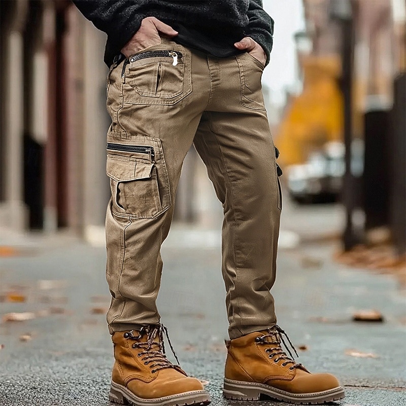 Men's Cargo Pants Trousers Buttons Multi Pocket Plain Wearable Outdoor Daily Camping & Hiking Fashion Classic Black Yellow