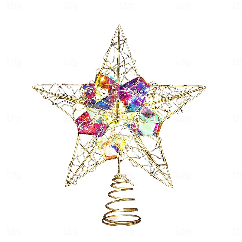 Christmas Tree Topper Star Led Light Xmas, Colorful Iron Five-Pointed Star Hanging Ornament, Festive Holiday Tree Decoration, Xmas Home Tabletop Decor Gift3