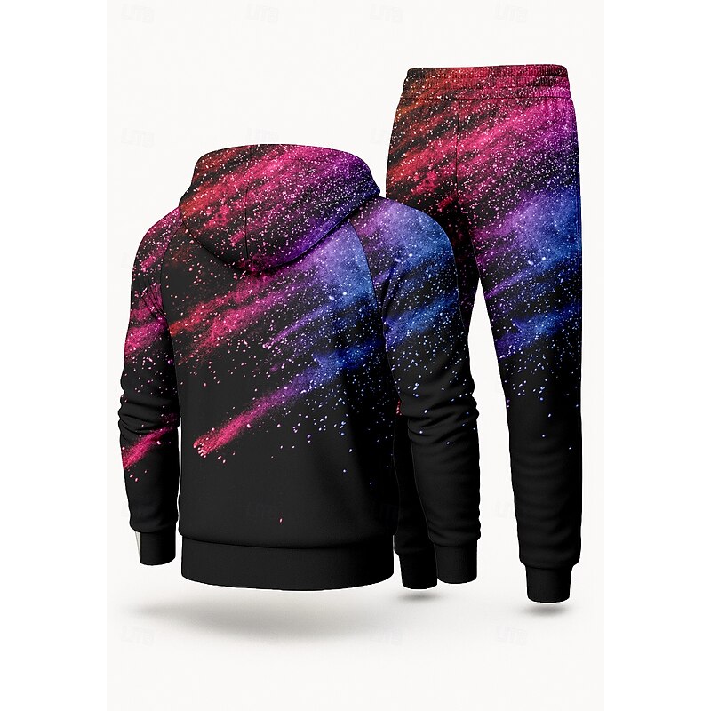 Christmas Men's Hoodie Tracksuit 2 Piece Tracksuit Drawstring Zip Up Galaxy Clothing Suit Fall Purple Vocation Outdoor Travel Lightweight Fashion Long Sleeve Sport Activewear Stretchy Regular Fit2