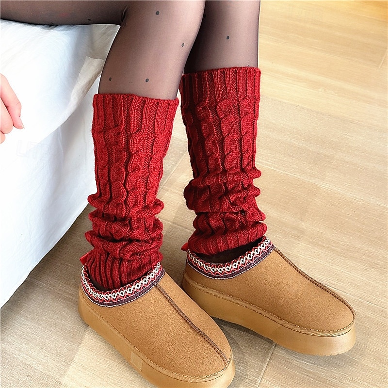 Women Cable Knit Slouch Socks, Fall and Winter Warm Korean Style Leg Warmers, Japanese Inspired Knitted Calf Socks3