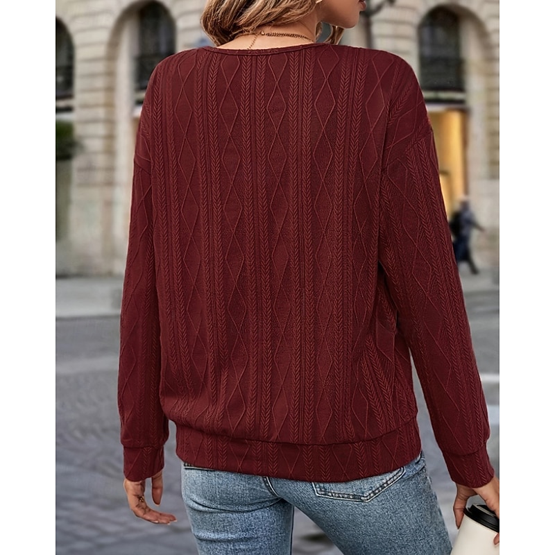 Women's Blouse Plain Stylish Long Sleeve V Neck Regular Tops Daily Holiday Going out Ruched Wine Fall Winter4