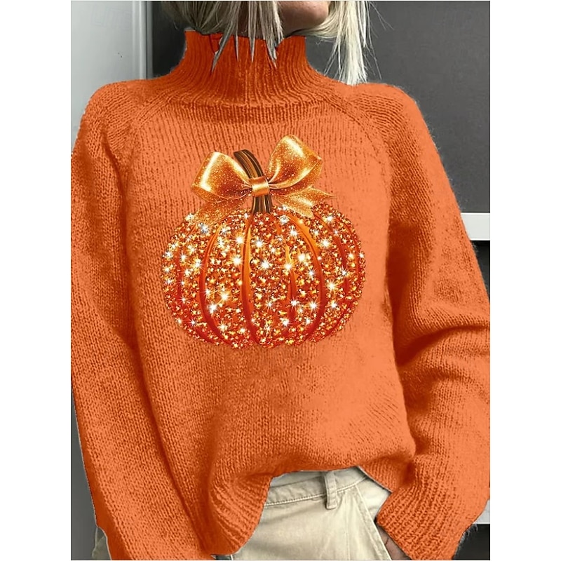 Women's Sweater Elegant Vacation Vintage Floral Graphic Geometric Turtleneck Print Long Sleeve Regular Tops Knit Daily Holiday Going out Black Pink Fall