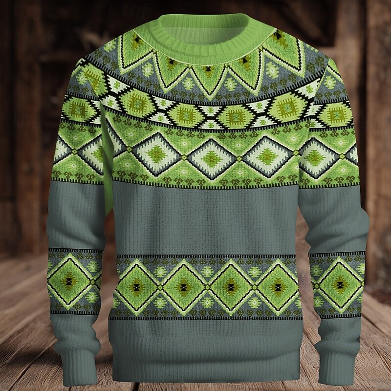 Christmas Men's Fair isle Sweater Pullover Sweater Jumper Knitwear Crewneck Casual Vacation Daily 3D Print Keep Warm Long Sleeve Spring Fall Winter Blue Orange Brown4