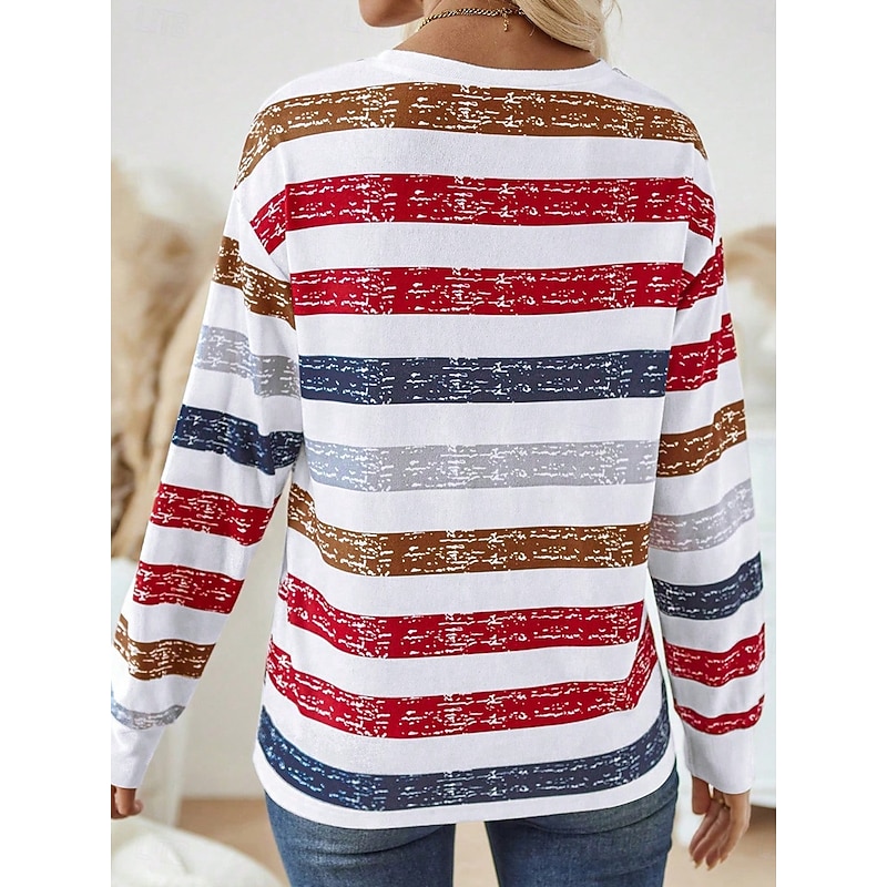 Women's Sweatshirts Graphic Striped Vintage Casual Long Sleeve Crew Neck Regular Tops Street Dailywear Casual Print Black Red Brown Green Spring Fall Winter4