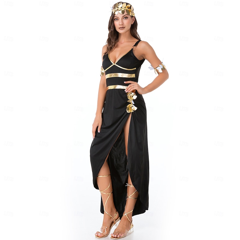 Ancient Egypt egyptian Dress Fancy Costume Cleopatra Goddess Fancy Dress Women's Fantasy Halloween Carnival Performance Adults Dress Headwear Wristlet4