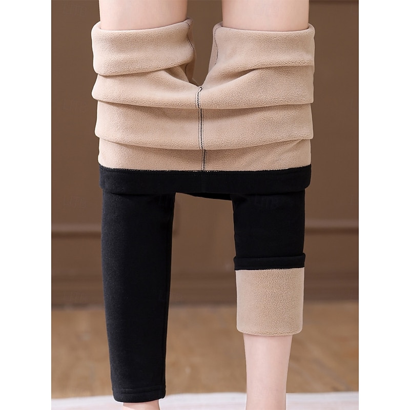 Women's Fleece Pants Leggings Fashion Streetwear Basic Ankle-Length High Waist Plain High Cut Comfy Soft Comfortable Stretchy Home Daily Black Fuchsia Camel Purple Spring Fall Winter Slim Fit3