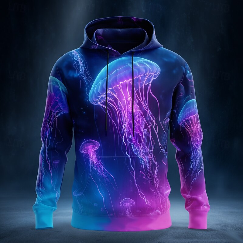 Men's Aurora Mushroom Hoodie Sweatshirt Fashion Cool Crew Neck Home Party Streetwear Purple 3 Purple Drawstring Fall Winter Designer